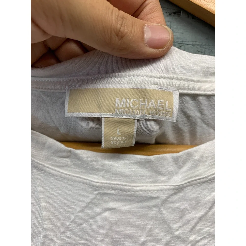 Michael Kors Basics Crew Neck Short Sleeve T-Shirt Womens Size L White Tee NWT